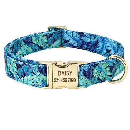 Floresta Blue Collar with Custom Engraving - Dogs and Horses