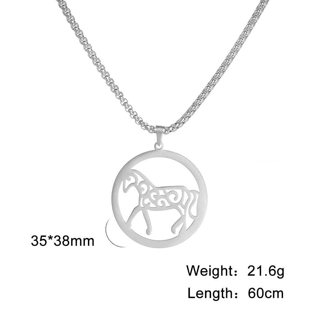 Horse Circle Pendant Necklace (Gold, Silver) - Dogs and Horses