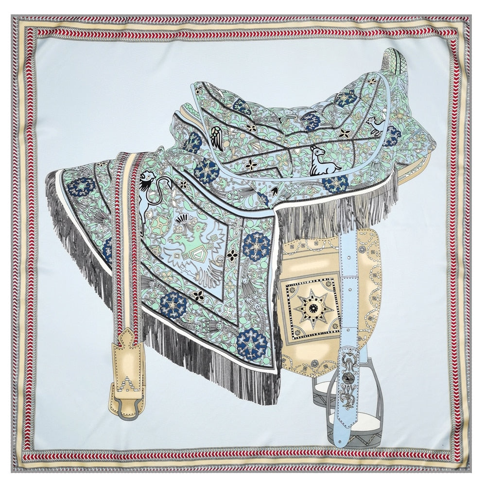 Horse Head Silk Twill Scarf Sky Blue / Large - Cucciolo & Cavallo