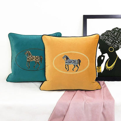 Greta Embroidered Velvet Pillow Cover Yellow