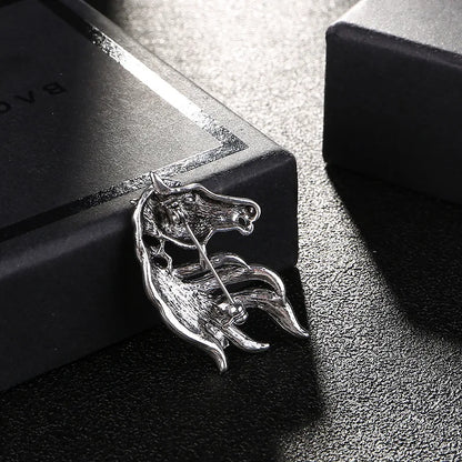 Vintage Crystal Horse Head Brooch (Silver)