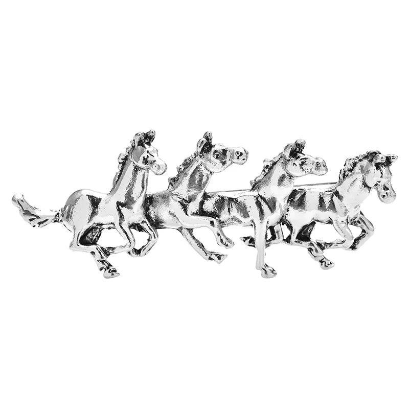 Running Horses Brooch (Silver)