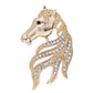 Vintage Crystal Horse Head Brooch (Gold)