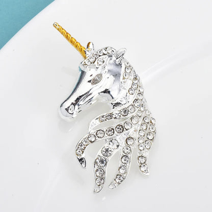 Crystal Unicorn Head Brooch
