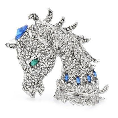 Crystal Ponny Head Brooch (Silver)