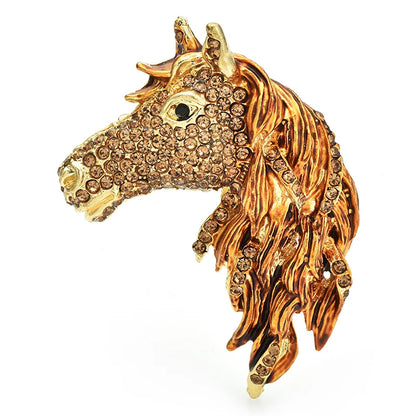 Crystal Horse Head Brooch (Brown)