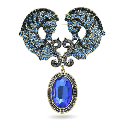 Crystal Horse Heads Brooch