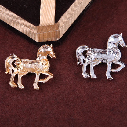Crystal Horse Brooch (Gold)