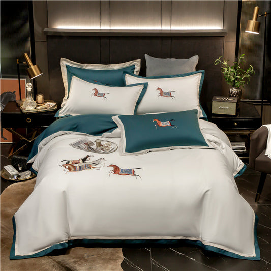 4-Piece Embroidered Egyptian Cotton Sateen Bedding Set