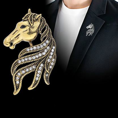 Vintage Crystal Horse Head Brooch (Gold)