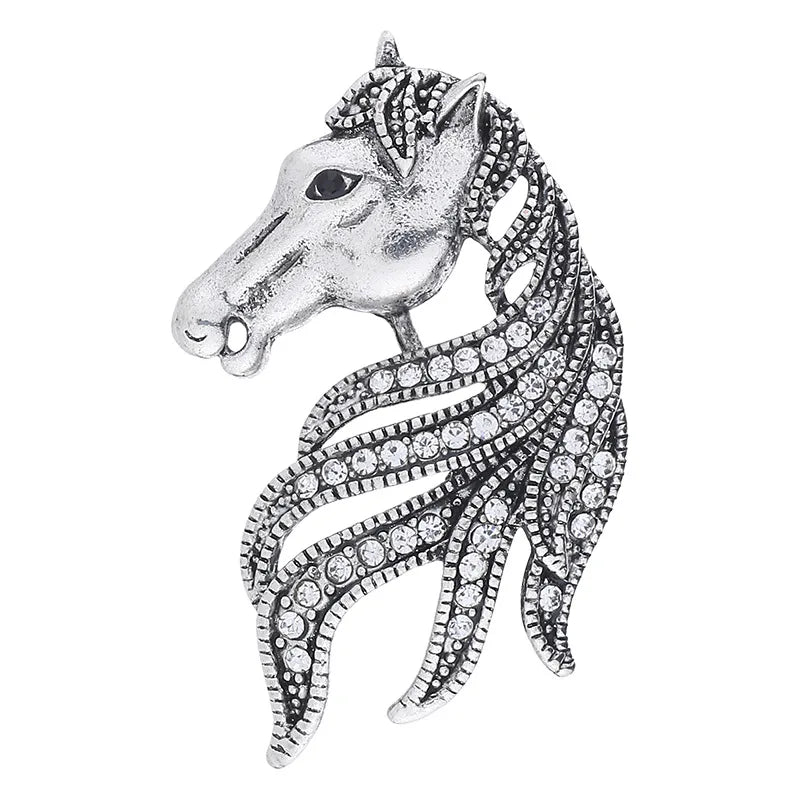 Vintage Crystal Horse Head Brooch (Vintage Silver)