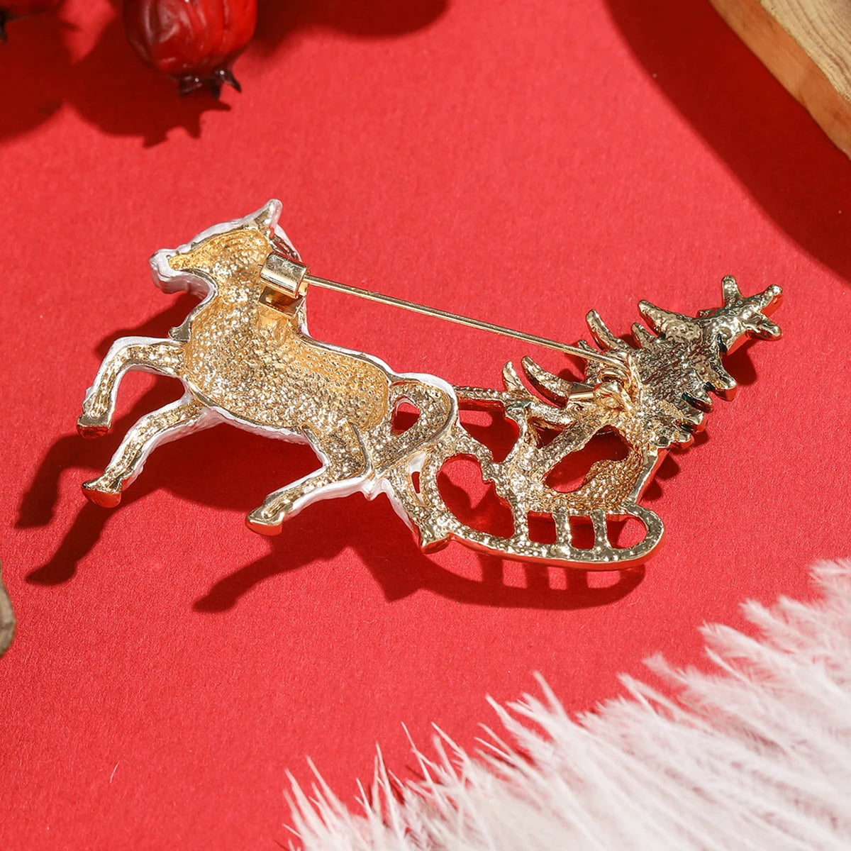 Christmas Horse Carriage Brooch